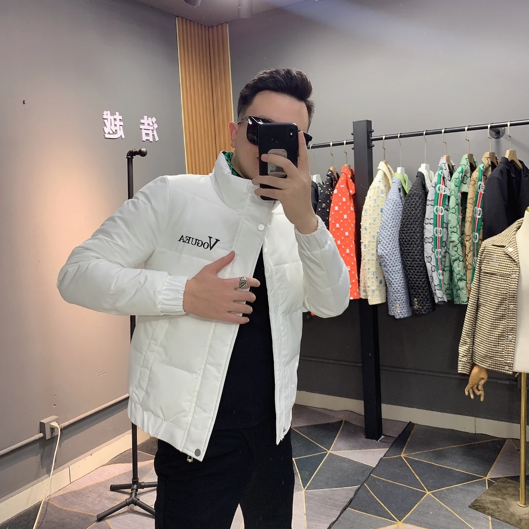 冬季男士2024休闲修身潮流时尚纯色刺绣小码棉服显瘦百搭帅气棉衣