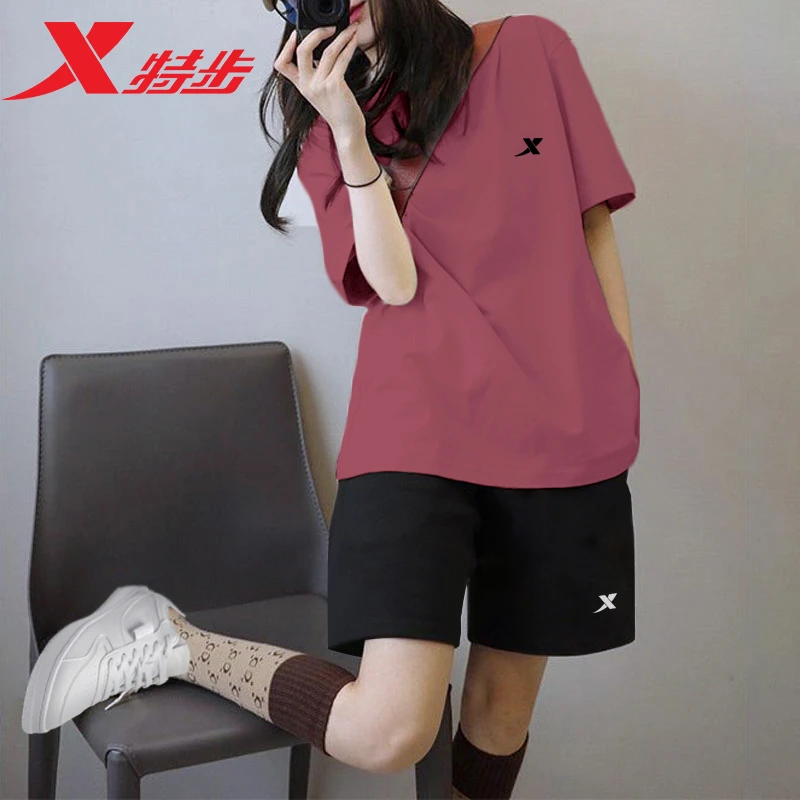 特步冰丝透气运动套装女夏季新款速干上衣短袖宽松大码短裤两件套