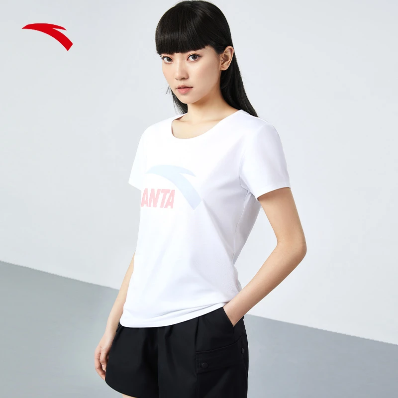 安踏D146女短袖针织衫健身休闲夏季舒适时尚吸湿透气圆领女款T恤