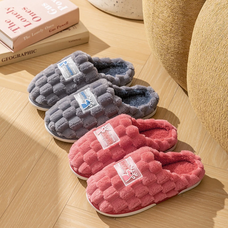 鹿角棉拖秋冬新款毛绒保暖简约舒适防滑保暖居家室内情侣棉拖鞋