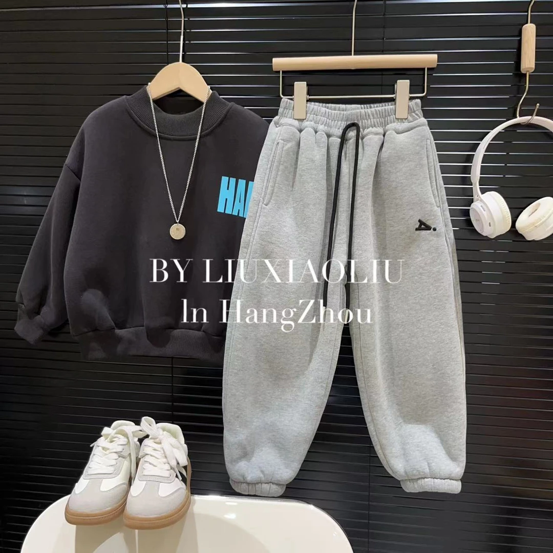 BY LIUXIAOLIU【A+工作室】韩版秋冬季儿童加绒卫裤9823
