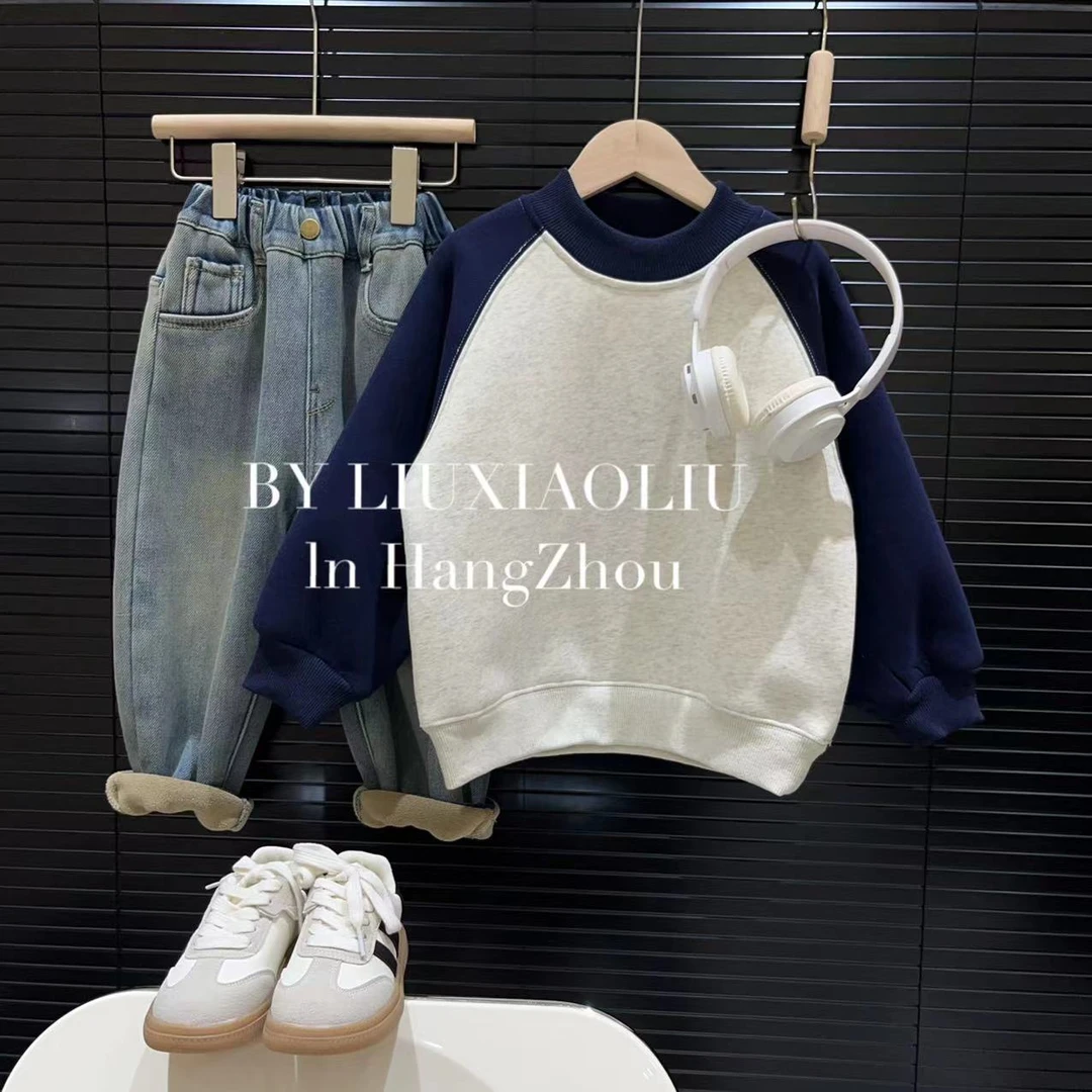 BY LIUXIAOLIU【罗马假日】韩版高货插肩袖秋冬季儿童加绒卫衣9638