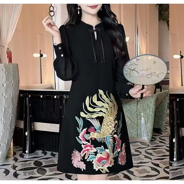 【南油玲姐】黑色长袖连衣裙84830