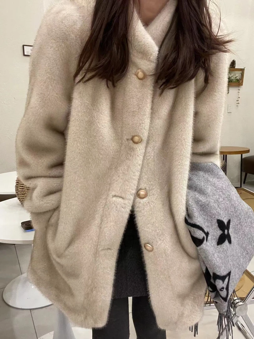 【唐小木】仿貂毛外套中长款 冬季厚外套百搭保暖冬季毛毛时尚