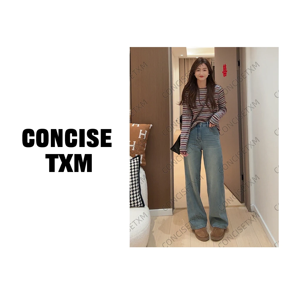 【唐小木】复古个性高腰阔腿显瘦直筒加绒牛仔裤 X0720