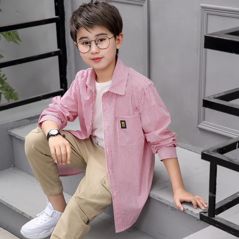 儿童衬衫春秋长袖男童大童条纹中大童格子男孩休闲幼儿园学生衬衣