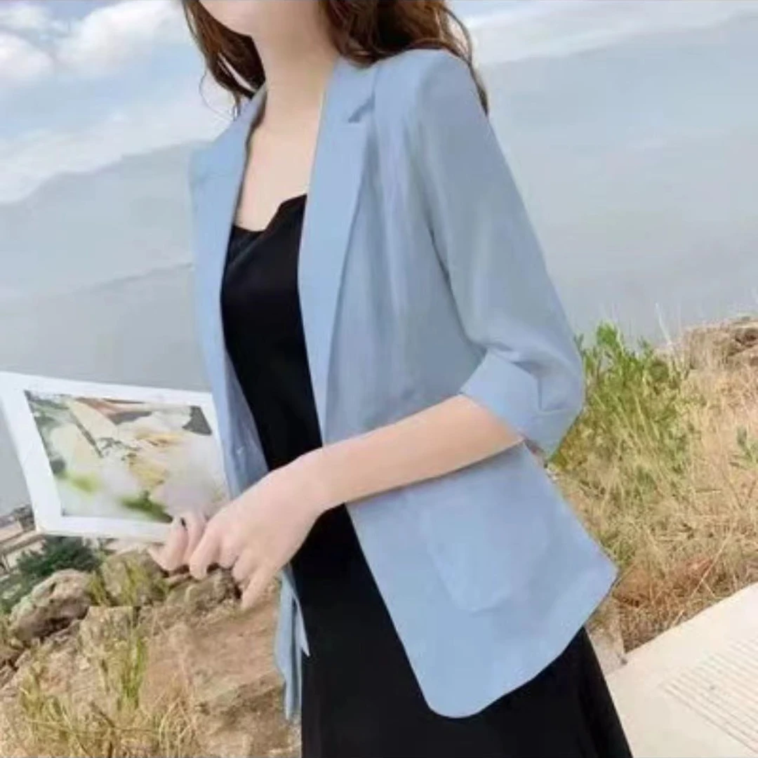 8135-韩版小西装上衣显瘦短款休闲夏季薄款修身