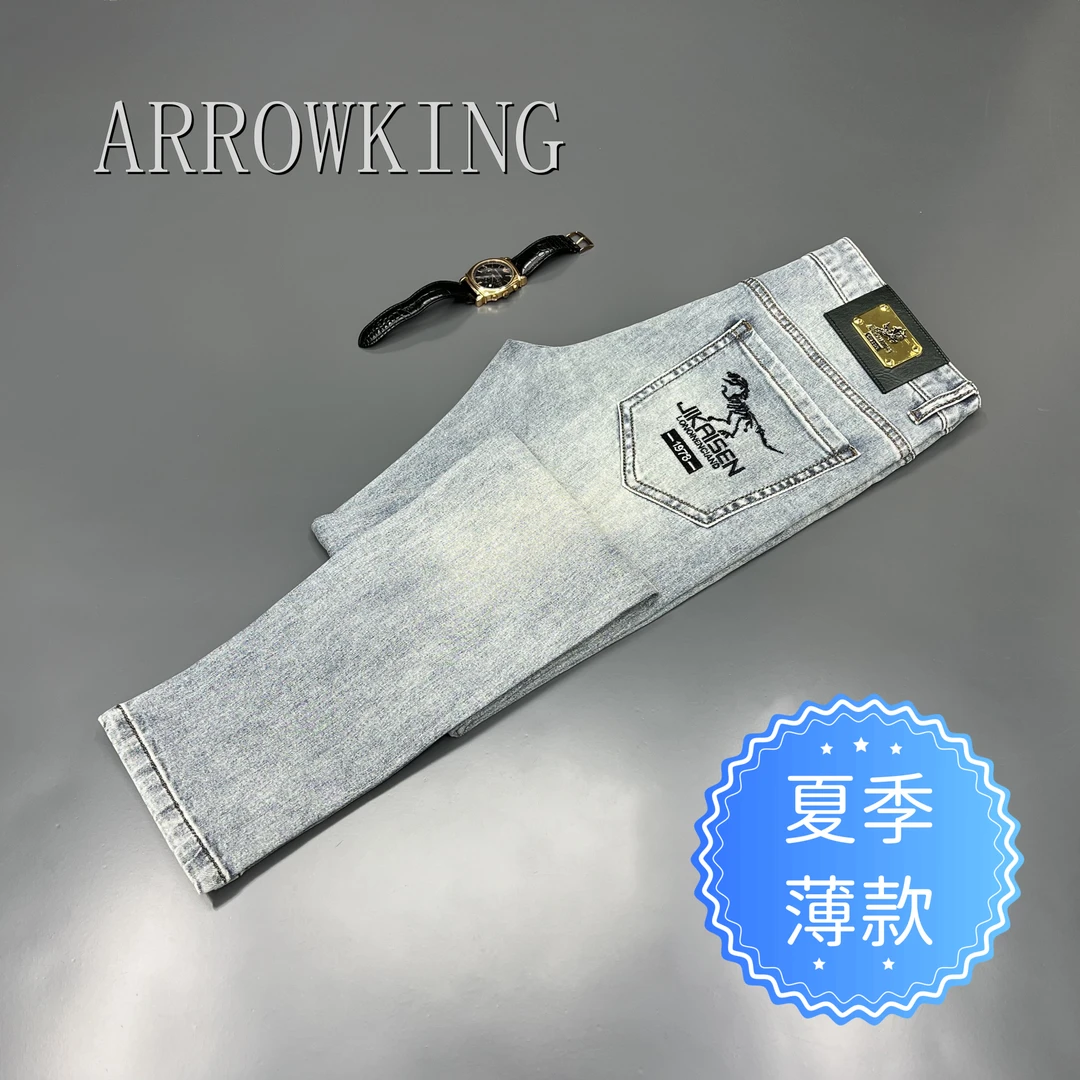 纪凯森2024年夏季新款男士牛仔裤重工水洗修身时尚透气裤子