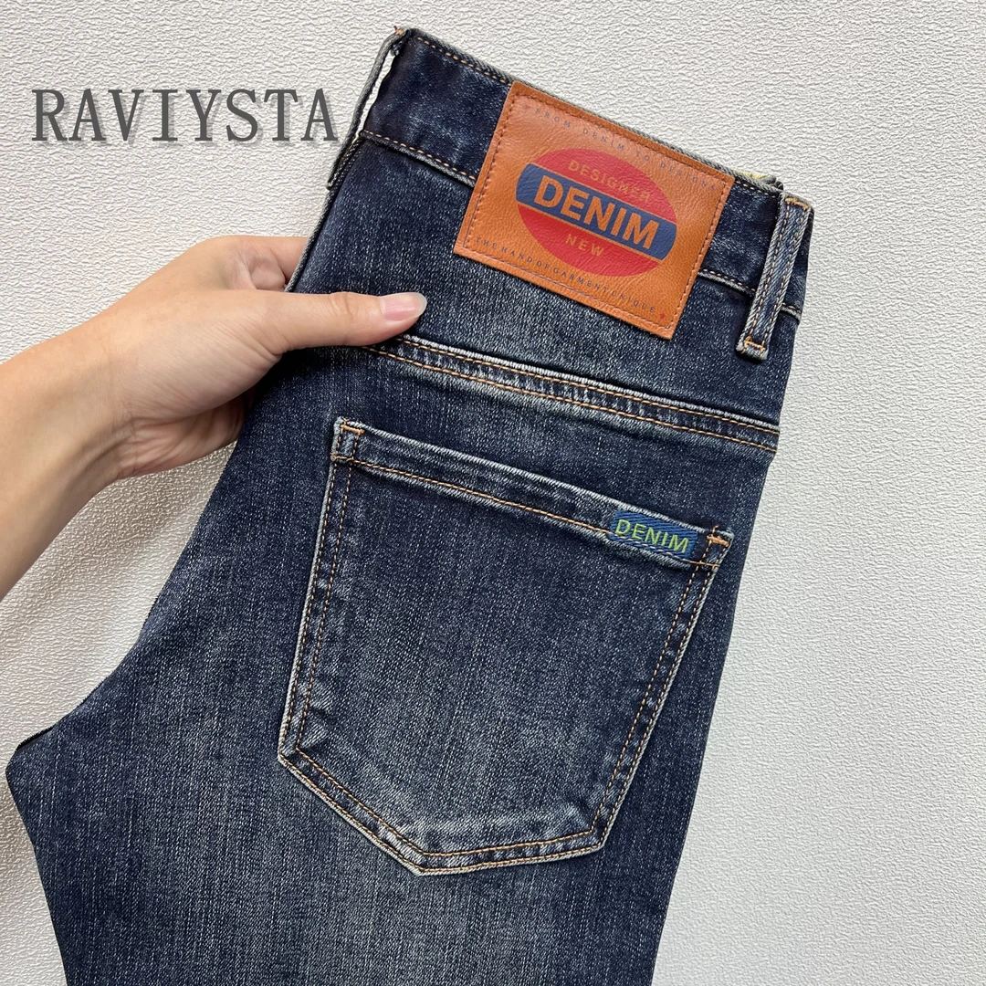 RAVIYSTA秋季新款男士牛仔裤高端弹力休闲水洗百搭微宽松小直筒
