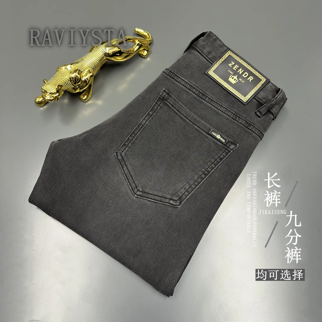 RAVIYSTA高端牛仔裤男士秋冬新款九分修身小直筒弹力百搭牛仔裤男