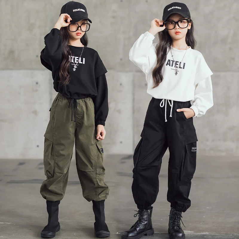 女童秋冬工装裤洋气加绒长裤嘻哈宽松束脚裤儿童哈伦裤大女童裤子