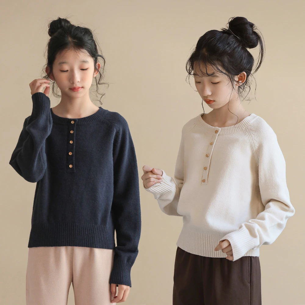女童针织衫打底外穿毛衣短款时尚内搭保暖中大童套头女孩长袖上衣