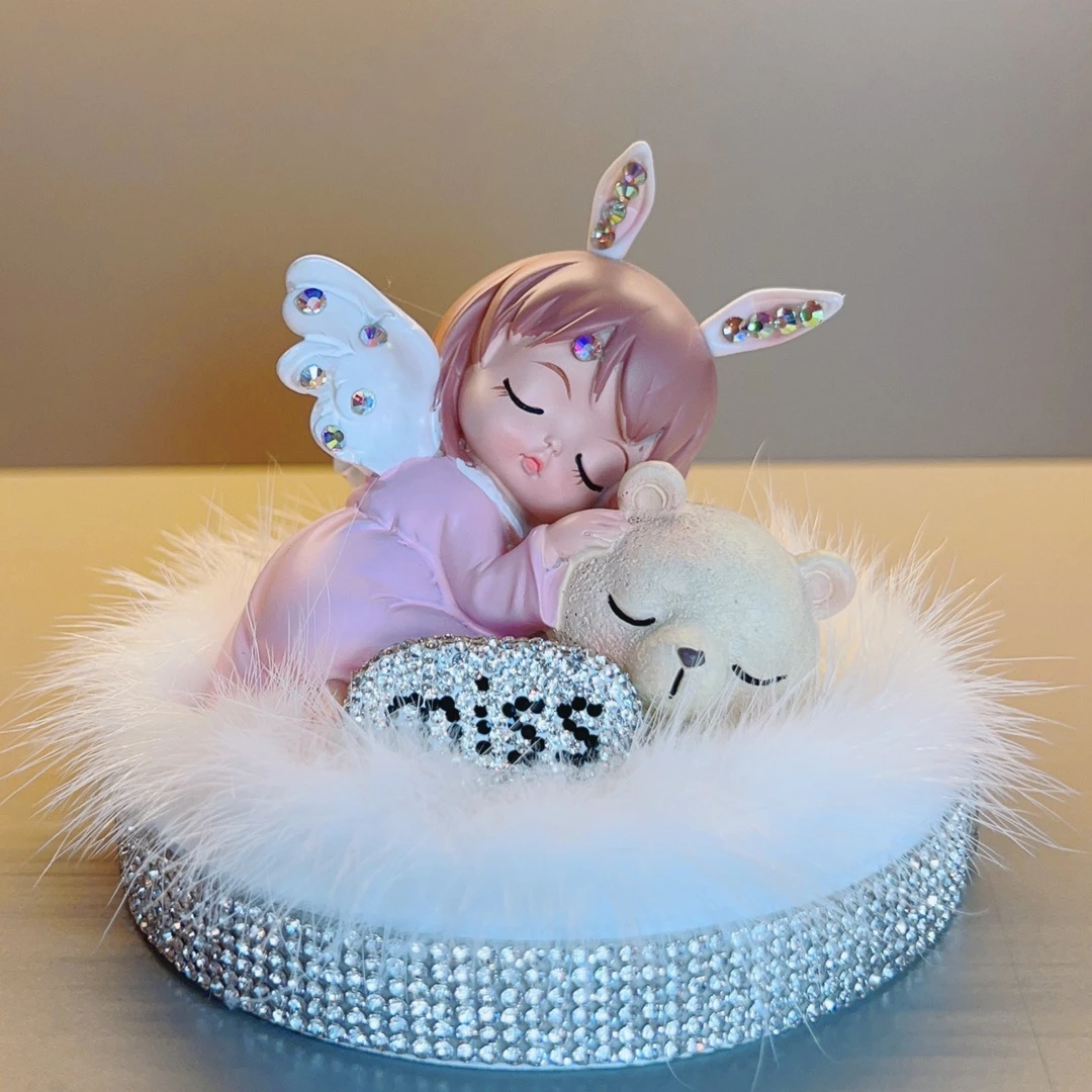 【安妮天使】新款镶钻汽车摆件水貂毛安妮天使可爱高档中控台摆件