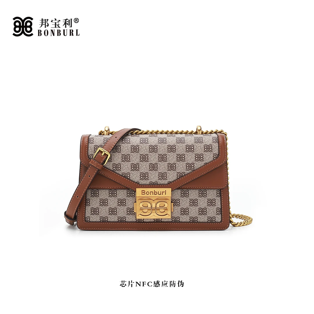 Bonburl/邦宝利女士新款美拉德棕单肩包斜挎包百搭气质信封包6065