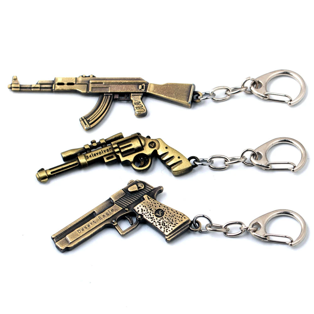 ANIME 吃鸡钥匙扣AK47小武器模型沙漠之鹰钥匙扣绝地求生挂件合金