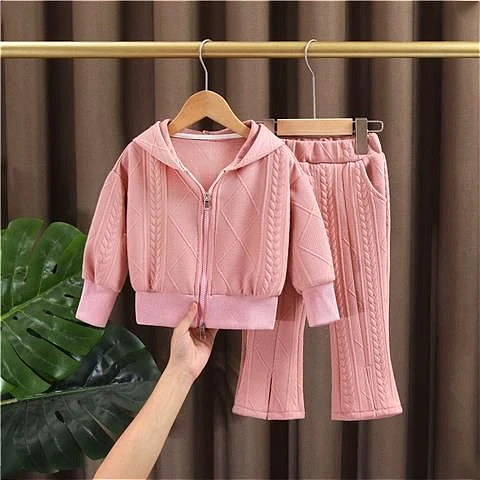 女童春秋季套装2024新款女孩洋气运动连帽开衫儿童韩版宝宝两件套