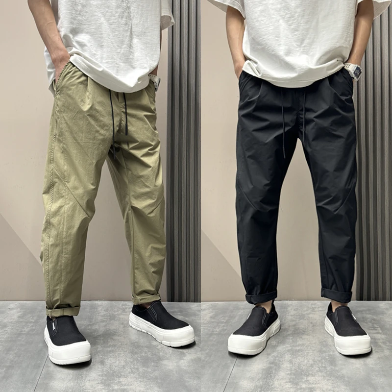 男士夏季薄款纯色弯刀裤九分休闲裤立体裁剪潮流痞帅高级感裤子