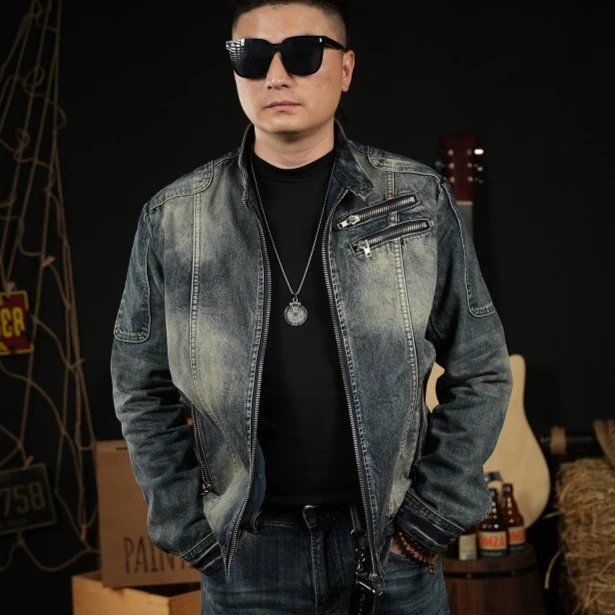 2024春秋牛仔外套男外穿休闲复古机车工装上衣百搭男装夹克9052#
