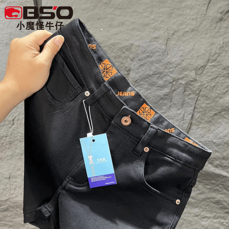 小魔怪2024秋季新品黑色牛仔裤男修身小直筒不掉色锁色织带长裤子