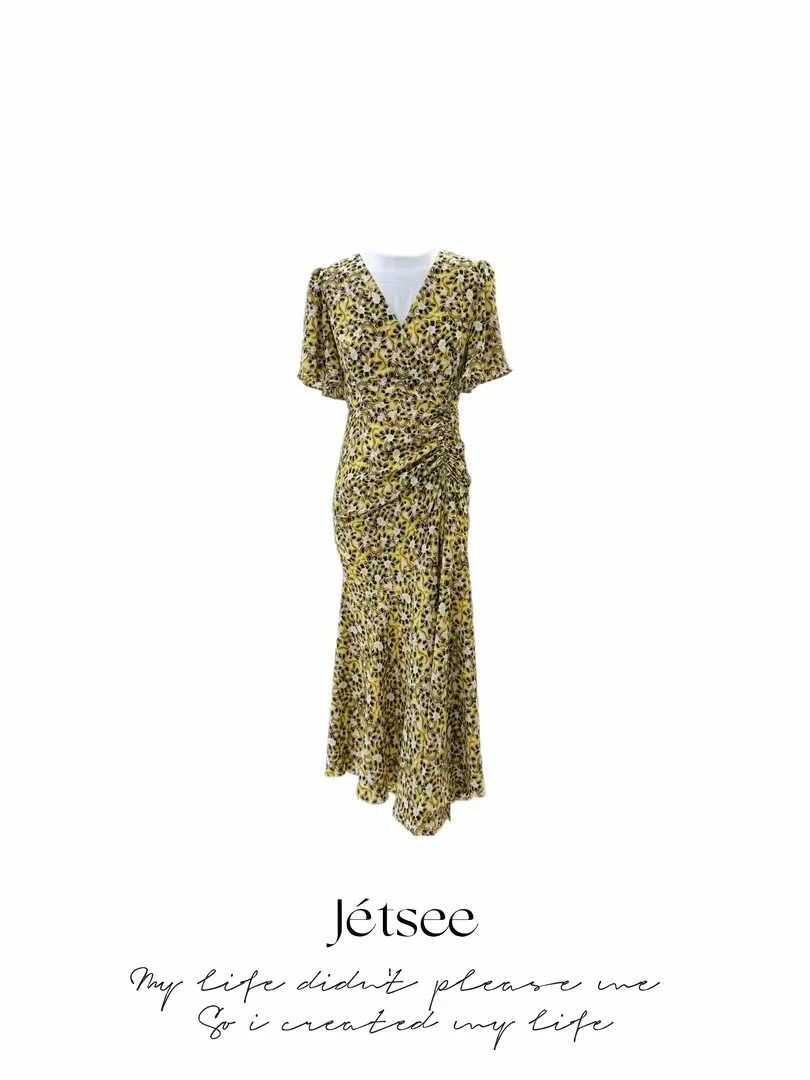 乙治南法浪抽绳显瘦开叉连衣裙0813