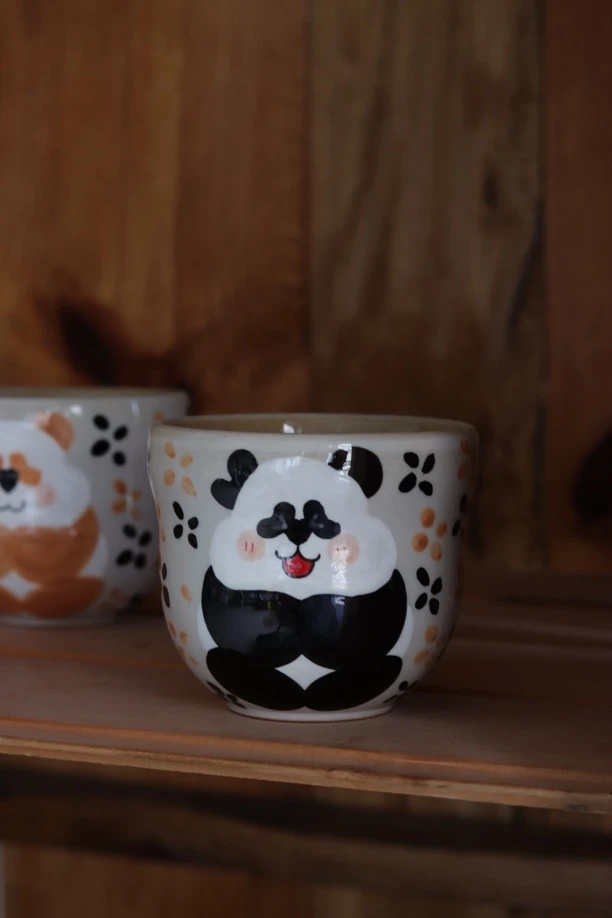 国潮创意熊猫葫芦杯原创设计家用可爱茶杯手握杯双面熊猫杯手绘