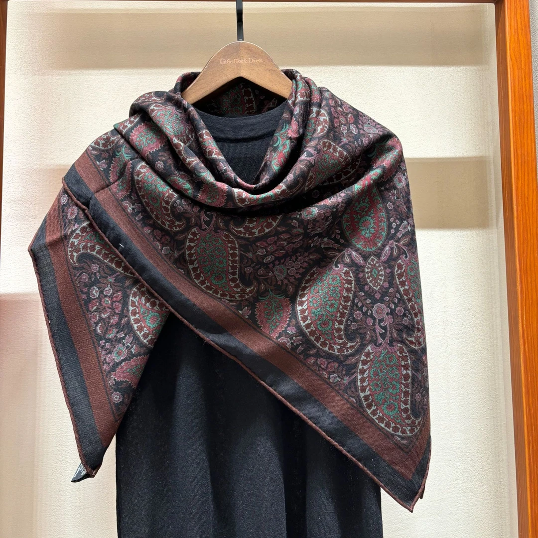 Hongxi Scarves/鸿晰丝巾丝毛双面复古风腰果花105方巾时尚F227
