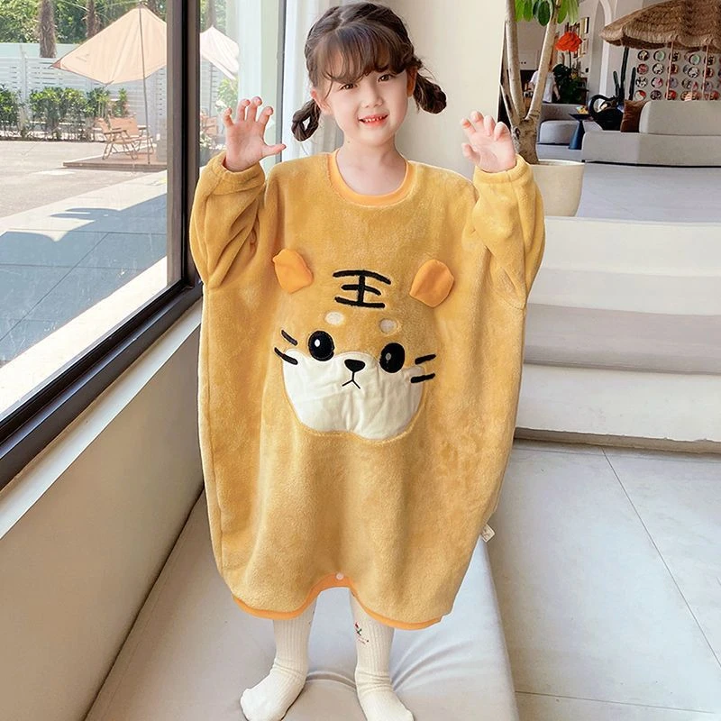 儿童睡袍女秋冬法兰绒女童珊瑚绒连体睡衣冬加厚保暖宝宝公主睡袍
