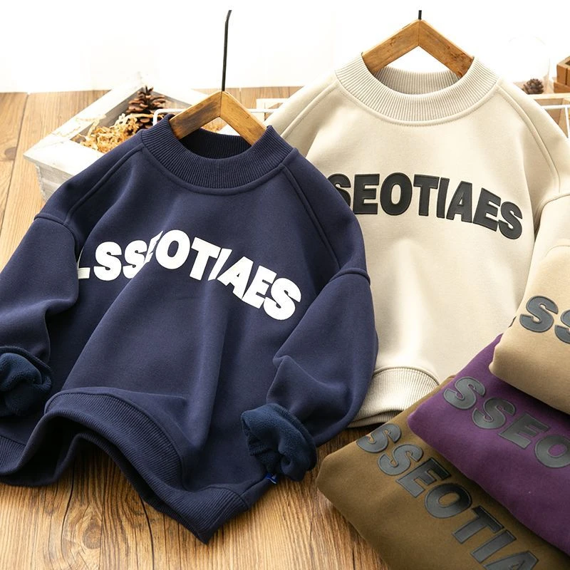 童装男童卫衣2023秋冬新款中大童休闲加绒加厚保暖一体绒上衣帅气