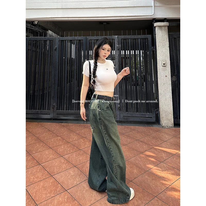 黑泽玄七直筒裤牛仔裤上新高腰显瘦宽松窄版阔腿女