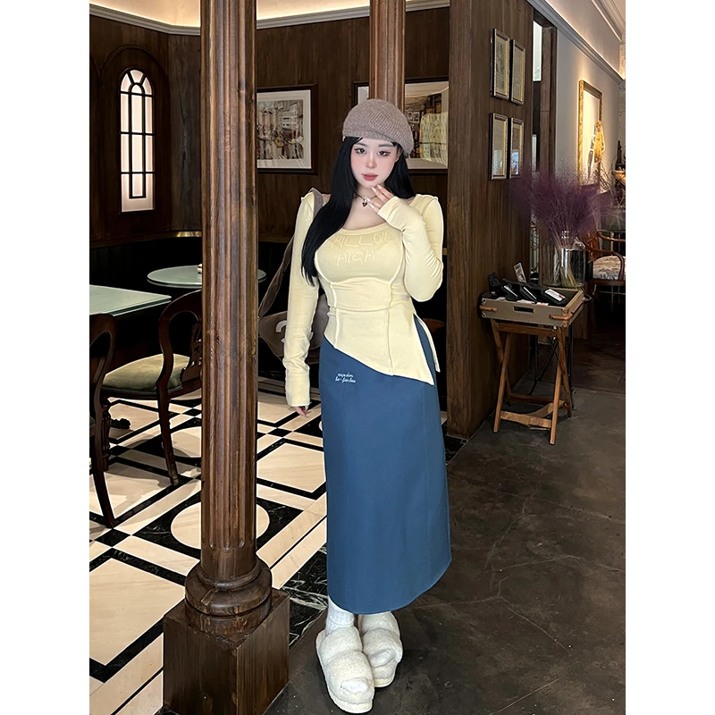 黑泽玄七微胖mm高腰显瘦遮臀百搭大码中长款半身裙女98224B5688