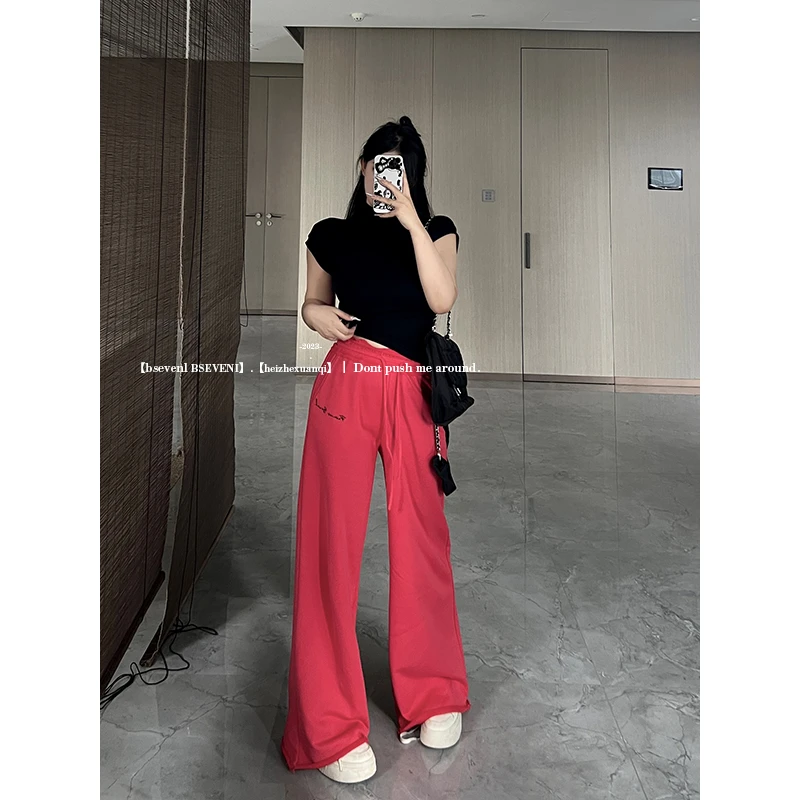 黑泽玄七微胖mm2023秋季新款卫裤高腰显瘦直筒裤女98233XXK9297