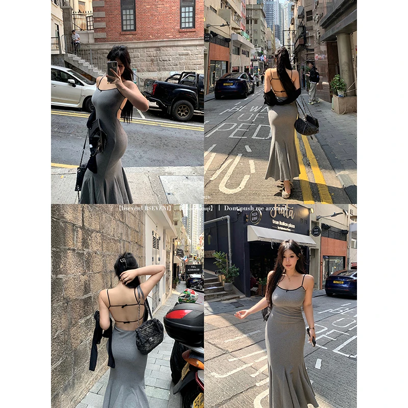 【现货链接】黑泽玄七连衣裙微胖mm收腰显瘦纯欲露背性感鱼尾裙女