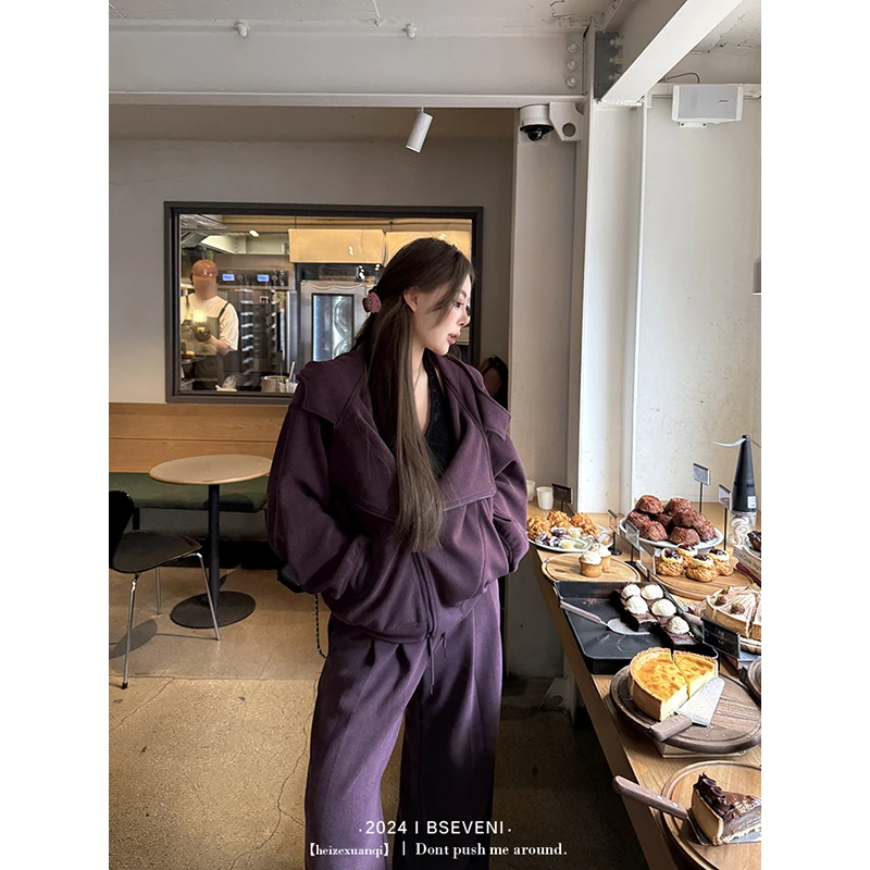 黑泽玄七宽松保暖卫衣套装厚款复合银狐绒卫衣套连帽3色舒适休闲