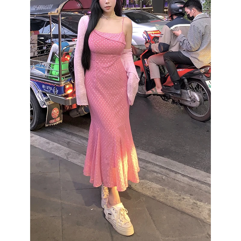 黑泽玄七 微胖mm雪纺吊带长裙修身显瘦碎花连衣裙女 98231L9451