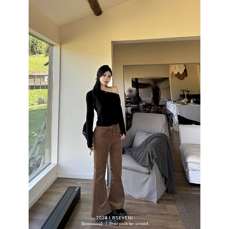 【现货链接】黑泽玄七微喇裤新款微胖高腰遮肉显瘦灯芯绒休闲裤子女