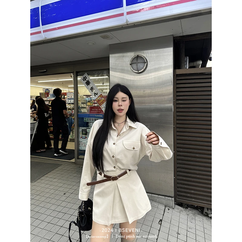 黑泽玄七早秋chic套装胖mm遮肉减龄智感衬衫裤里半身裙两件套女