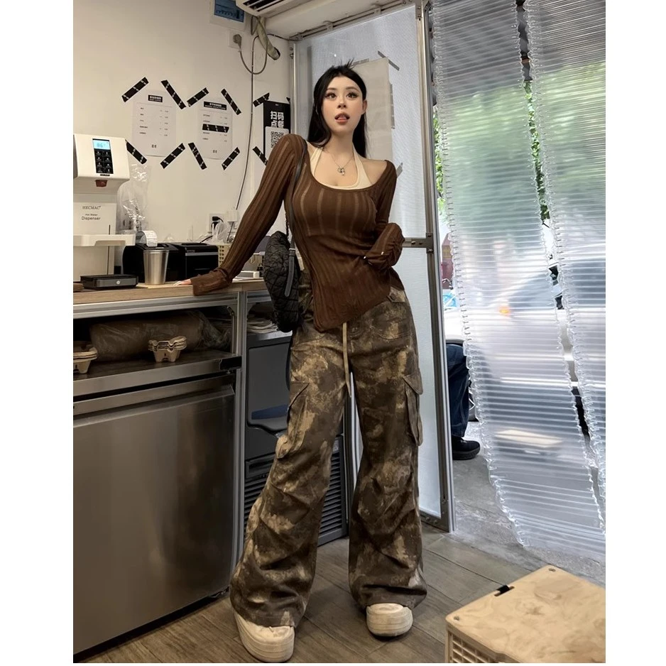 黑泽玄七微胖mm2023夏季新款工装裤高腰薄款阔腿裤女98232XXK4006