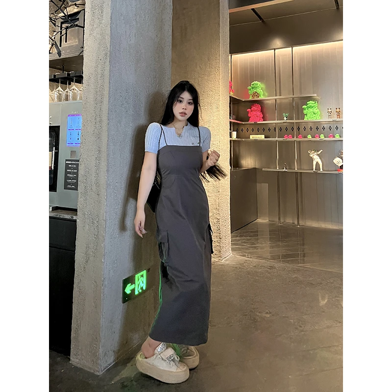 黑泽玄七微胖mm2023夏季新款吊带裙工装连衣裙长裙女98233L4192
