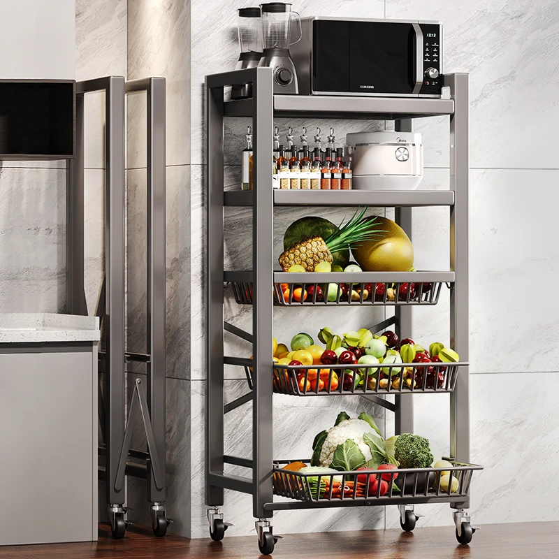 免安装枪灰厨房置物架蔬菜菜篮子多功能落地收纳筐果蔬放菜小推车