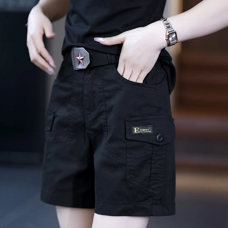 薄款工装短裤女多口袋2025夏季新款修身显瘦高腰帅气直筒休闲裤子