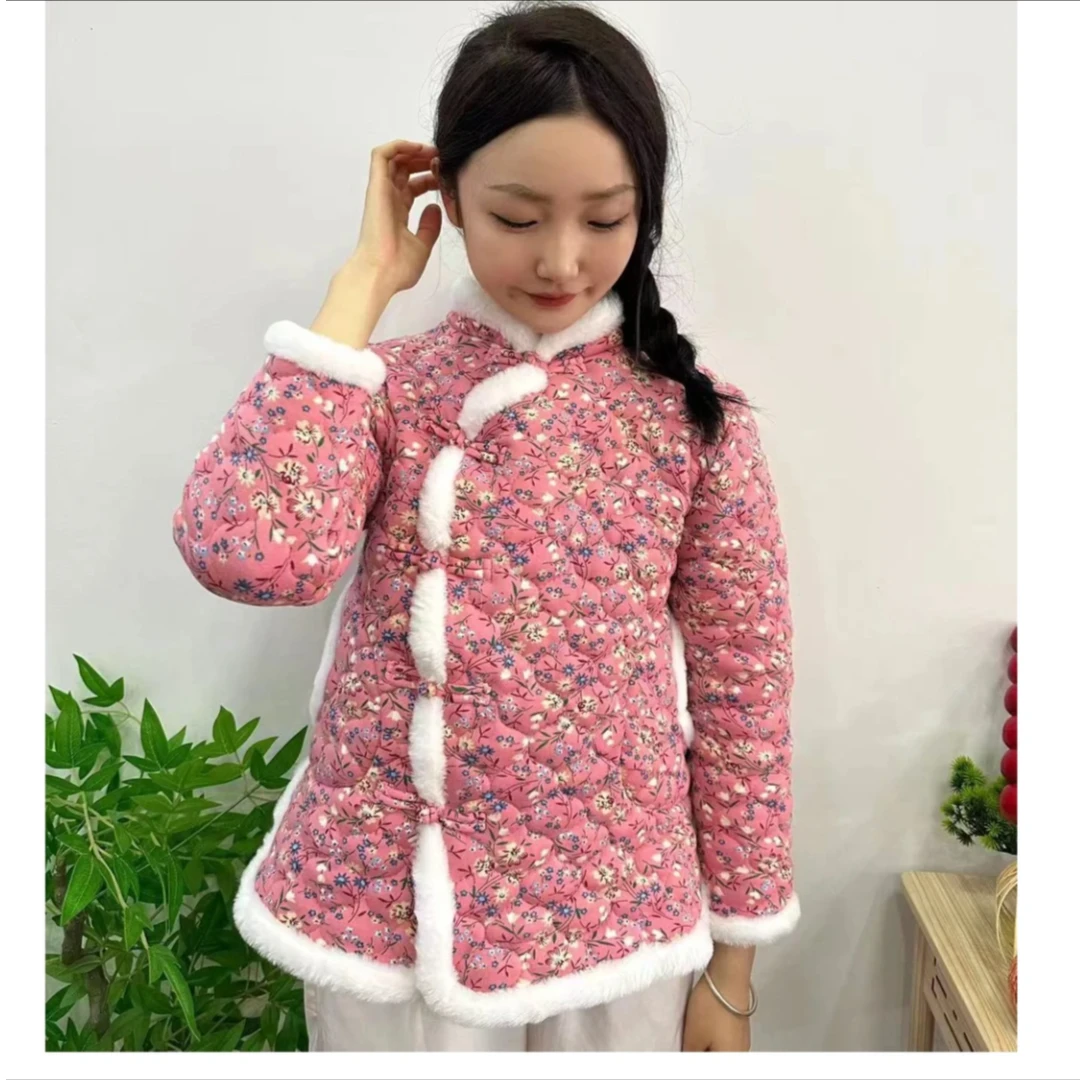 冬季加厚加绒棉服仿兔毛外套拜年服棉衣保暖网红袄小棉袄时尚复古