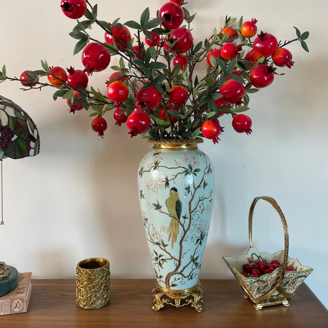 欧式创意铜镶瓷鸟语花香系列花瓶客厅餐厅花器装饰摆件C5690