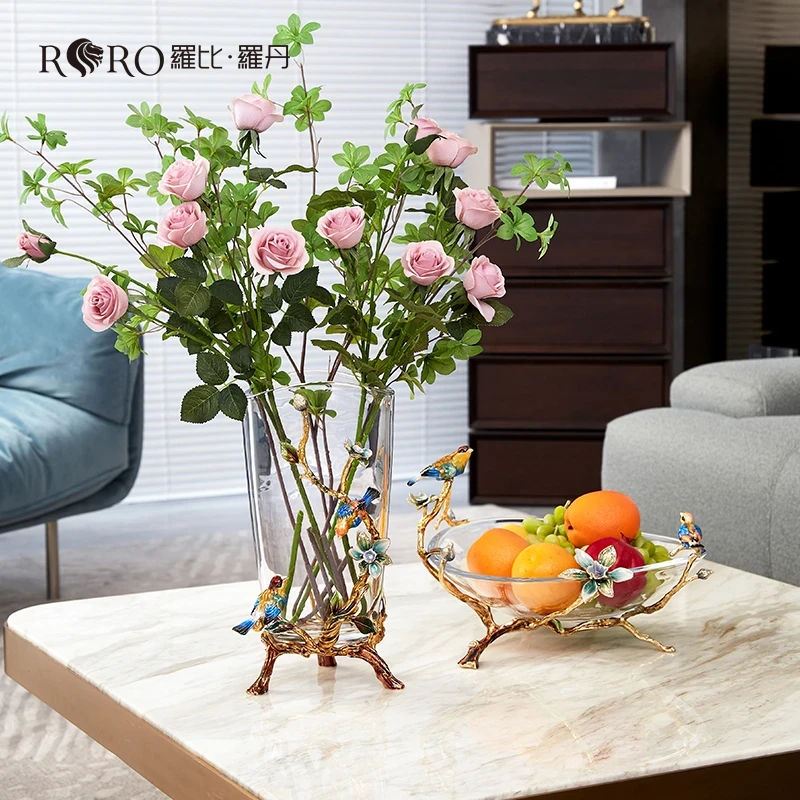 轻奢珐琅彩雅致系列果盘花瓶创意客厅餐厅装饰摆件R-24303J