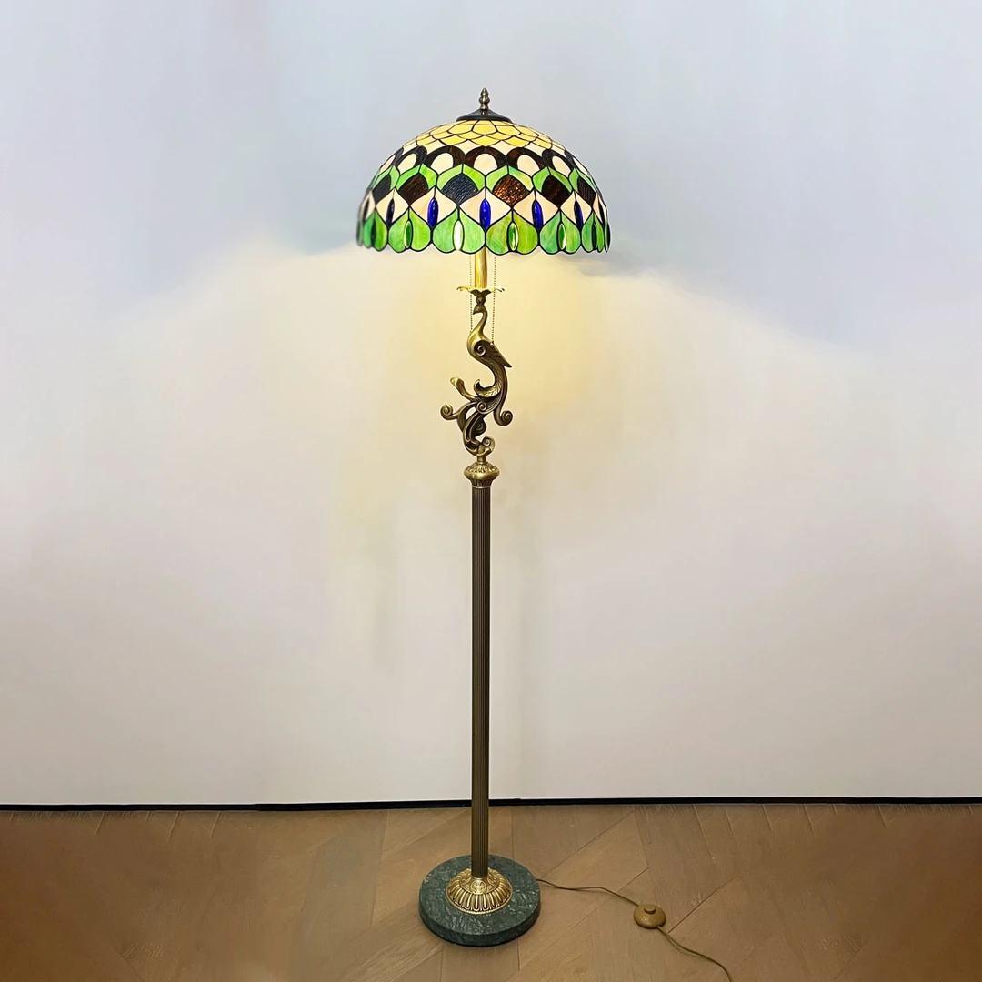 欧美轻奢新款凤凰蒂凡尼凤尾简约复古全铜落地灯客厅书房装饰摆件