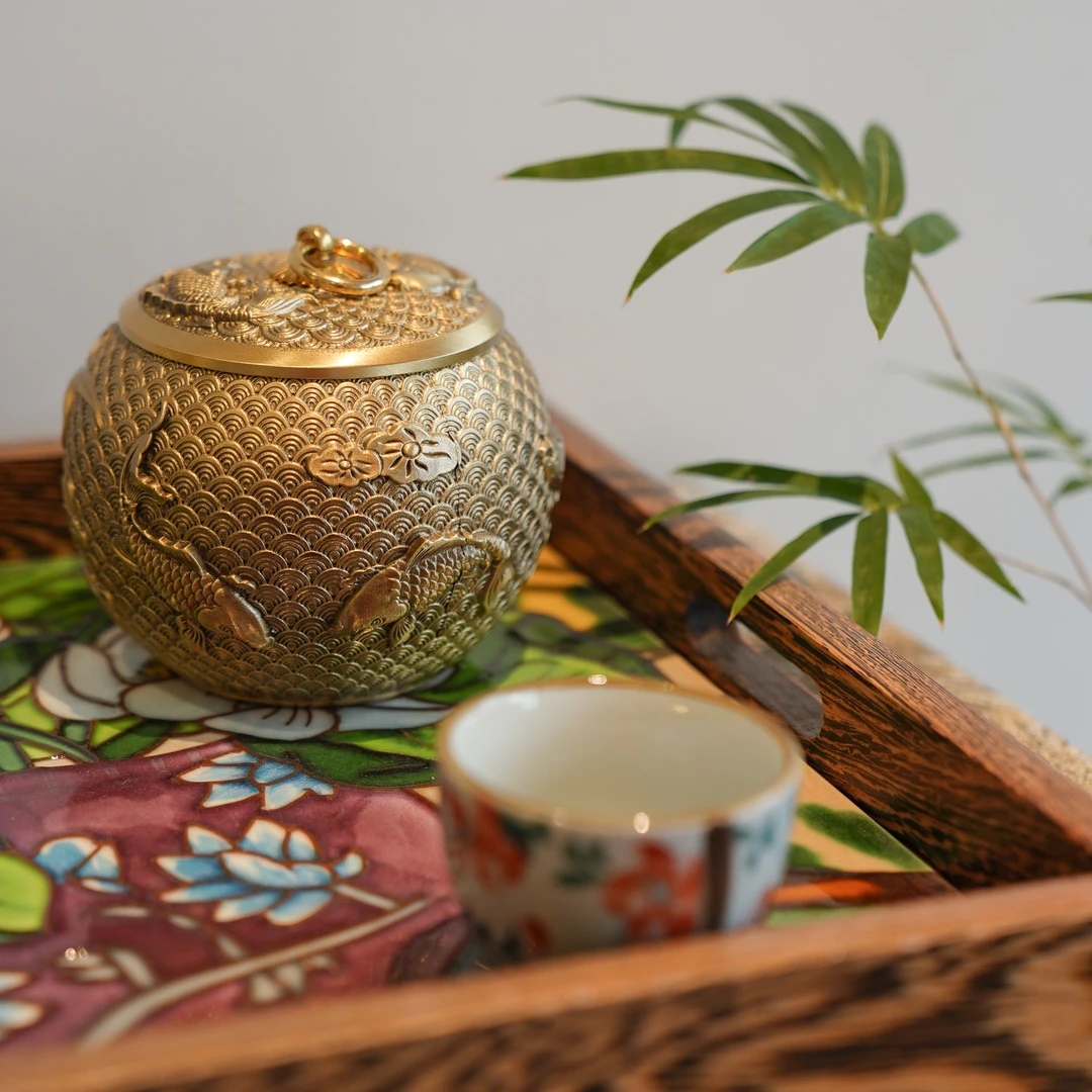 【铂尼拓】中式轻奢黄铜锦鲤茶叶罐客厅餐厅桌面装饰储物收纳罐