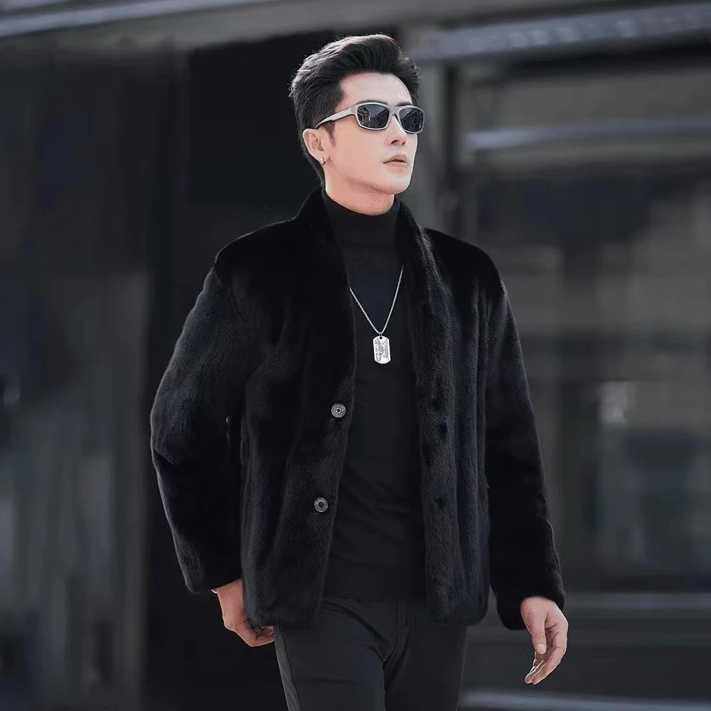 道袍服v领 宝嘉美品质进口水貂  男装时尚款式休闲短款