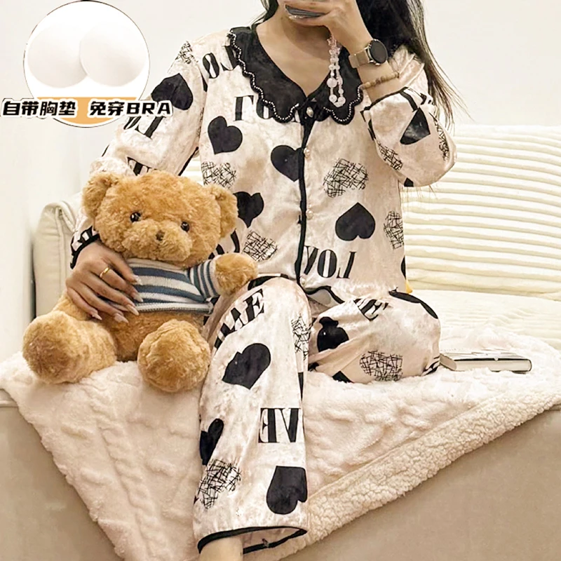 休闲长袖长裤可外穿大码女士家居服套装2025年春秋冬季新款简约