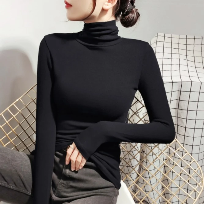 磨毛加绒加厚高领打底衫女内搭洋气长袖2023年秋冬季新款针织上衣