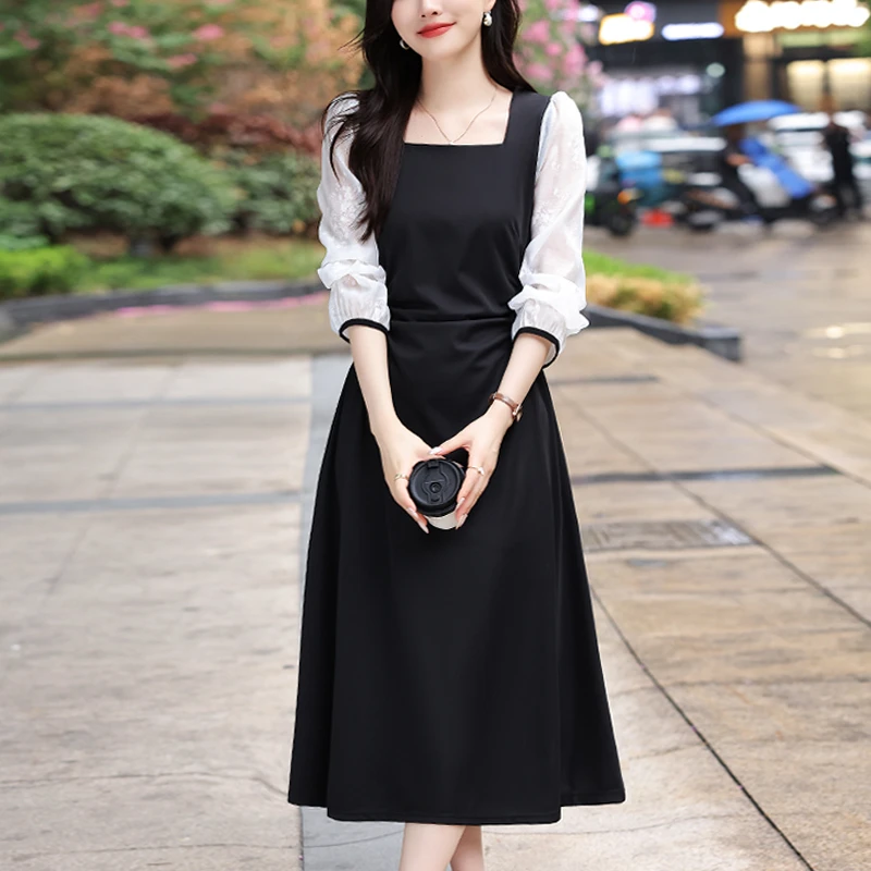 轻奢法式复古赫本风小黑裙2025春季新款时尚简约气质大码连衣裙女