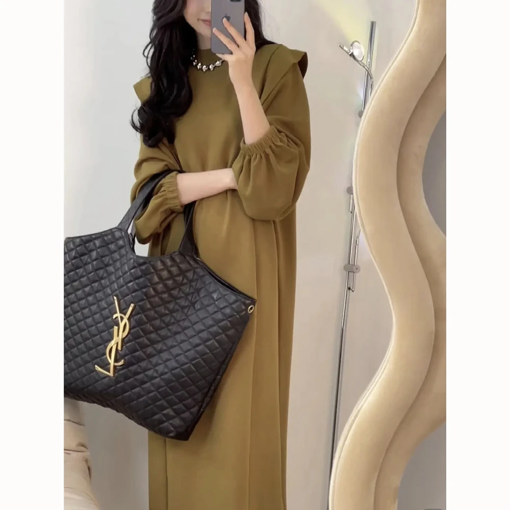 时尚气质纯色长袖连衣裙女2025年春季新款大码胖mm高级感茶歇裙子